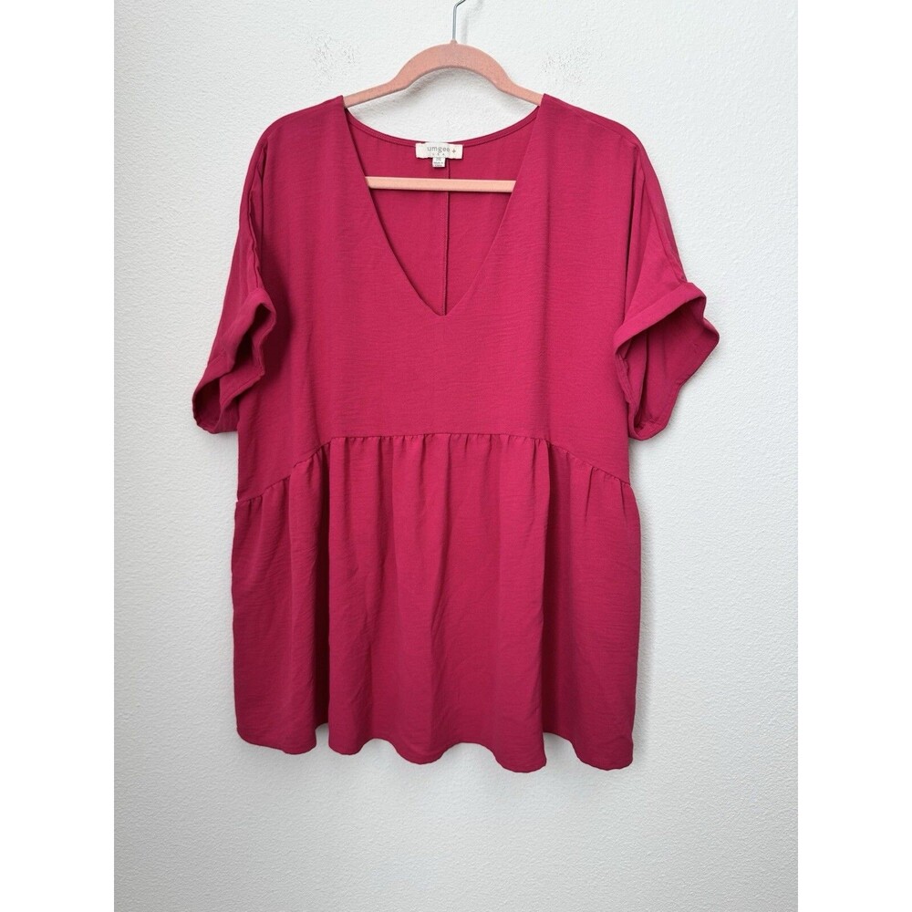 Umgee Magenta V-Neck Peplum Blouse